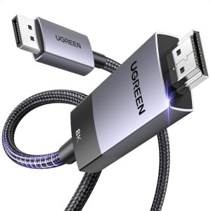 UGREEN Cable DisplayPort 1.4 a HDMI 2.1 Unidireccional 8K 60Hz 4K 240Hz HDR HDCP Nylon Trenzado Compatible con PC TV Proyector Monitor, 2M