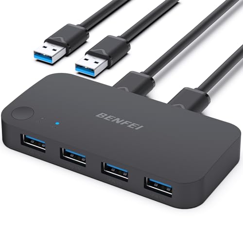 Interruptor USB 3.0, Interruptor USB 2 Ordenadores comparten 4 USB para PC, ratón, Teclado, Impresora, escáner, selector de Interruptor KVM USB Compatible con Windows, Mac, Linux