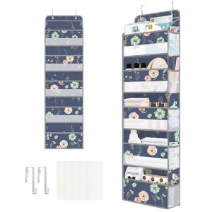 Clastyle Organizador Colgante Puerta Mujer Niña Flor Bolsa Almacenamiento Colgante para Pañales Ropa Juguetes Almacenaje Colgante para Dormitorio Baño Camping, Azul, 5 Bolsillos
