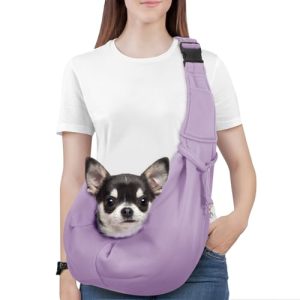 Pawaboo Bolso Bandolera para Perros, Transportín para Perros Bandolera Portátil con Correa Ajustable para Mascotas Gatos Menos Bolso de Hombro Perross Bolsa de Transporte, Morado