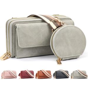 LEcylankEr Bolso Bandolera Mujer Bolso Pequeño en Piel de PU Bolso Movil Mujer con Correa Ancha Desmontable para Hombro y Monedero (Gris)