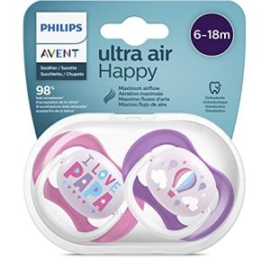 Philips Avent Scf080/04, Paquete De 2 Chupetes Ultra Air, 6-18 Meses, Tetina Blanda, color Morado Y Rosa Frambuesa – Pack de 2