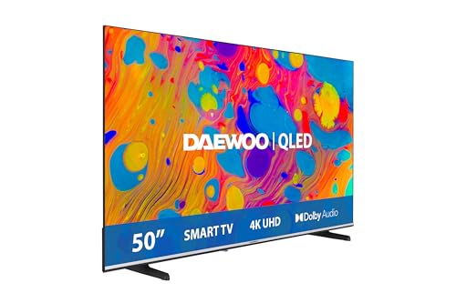 Daewoo 50DM55QV QLED Smart TV 50 Pulgadas 4K Ultra HD HDR, Televisor con Dolby Vision & Dolby Atmos, Compatible con Alexa, Diseño sin Marcos, Peana Lateral