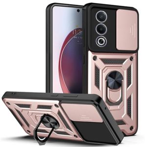 BEEJTUNY Funda para OPPO A80 5G con Anillo de 360°, Carcasa Protectora con Cubierta de Lente, Funda Anticaída con Soporte Magnético. Oro Rosa