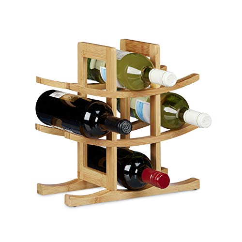 Botellero Relaxdays de bambú, para 9 botellas estándar, diseño original, independiente, 4,5 x 30 x 30 cm, natural