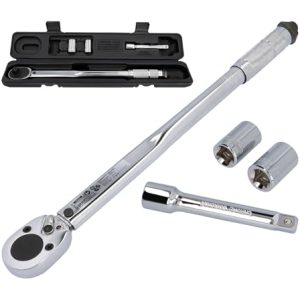 CARTREND Llave dinamométrica, ajustable hasta un máximo de 210 Nm, accionamiento cuadrado de 1/2, con llaves de vaso de 17/19 mm y extensión.