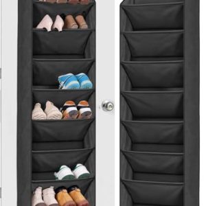 MISSLO Organizador de zapatos de 8 estantes, estante colgante para zapatos con bolsillos profundos, almacenamiento en la parte trasera de la puerta, se adapta a 20 pares, organizador de zapatos de