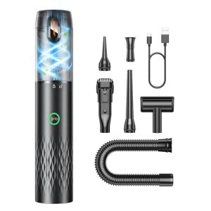 SEALIGHT Aspirador de Mano, 29000Pa Aspiradora sin Cable Coche, Descarga de Polvo con un Solo Toque, Motor Sin Escobillas. Función 4 en 1 Aspirador Coche, 3 Niveles para Pelo de Mascotas