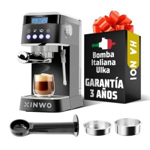 XINWO Hanoi | Cafetera Retro de Acero Inoxidable – 1.2L, 20 Bar, Vaporizador/Espumador, Portafiltros Doble – Máquina de Café Automática con Accesorios – Espressos y Cappuccinos – Negro