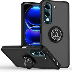 Movilear Funda Carcasa para Vivo Y29S 5G, Antigolpes con Soporte de Anillo, TPU + PC Translucido Anti- Arañazos Negro Fant