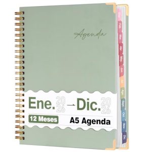 Agenda 2026 en Español(Ene.-Dic) con Planificador Semanal y Mensual | Incluye Pestañas Indexadoras de Colores | Ideal para Organización del Trabajo, Planificación Familiar, Estudio y Entrenamiento