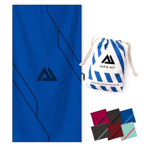 ALP & ACT Toalla de Microfibra para Deporte y Fitness - 100% reciclada – Extra COMPACTA y Absorbente – Ideal para Gimnasio, Yoga o Sauna – Toalla Deportivo de Secado rápido - Azul Noche, 180x90
