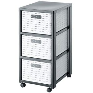 Rotho Country Contenedor rodante con 3 cajones en apariencia de ratán, Plástico (PP) sin BPA, blanco, 3 x A4/18l (37.5 x 32.5 x 71.2 cm)