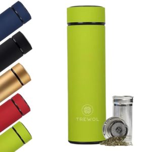 TREWOL Botella Térmica con filtro Infusor de Acero Inoxidable 500ml – Termo para Té, Infusiones y Café con doble parede aislante. Diseño Moderno y Hermético – Libre de BPA(Verde)
