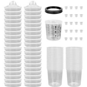 TOOSOAR Kit de Taza de Mezcla de Pintura para Pistola Pintura, Vaso Mezclador de Pintura con 50 Tapas y Forros Desechables, 10 Tapones de Sellado, 600ML