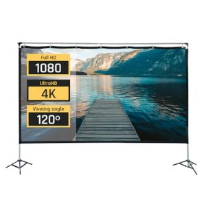 iggual Pantalla Proyección 120″ Panorámica 16:9- Plegable y Portáil con Soporte – Visión 120º- Apta Interior y Exterior-4K- Compatible Cualquier Proyector-Bolsa Transporte y Soporte (265×149 cm)