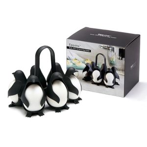 PELEG DESIGN Egguins – Cocedor y Porta Huevos en Forma de Pingüino, Almacena y Cocina 6 Huevos Frescos o Cocidos – Organizador Compacto para Nevera (Egguins)
