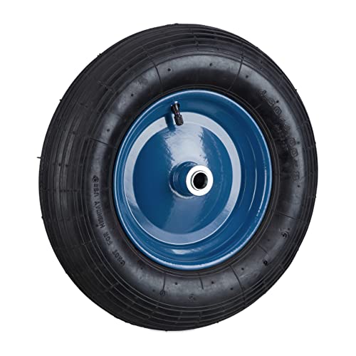 Relaxdays Rueda Carretilla 4.80 4.00-8, Eje, 2PR, Neumática, Recambio Carrito, hasta 120 kg, Llanta Acero, Negro y Azul