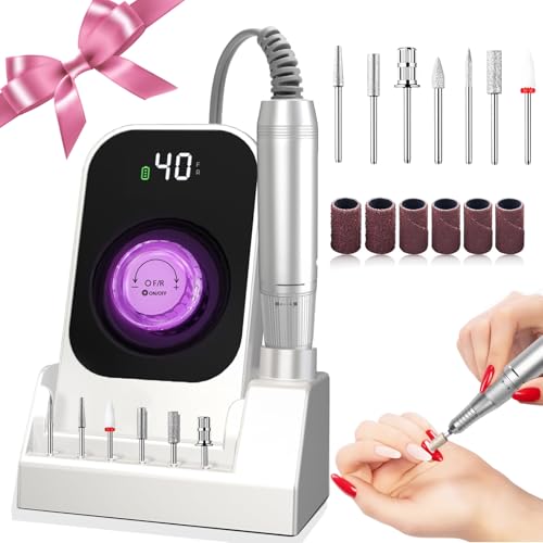 Torno Para uñas Profesiona 40000 RPM, Drill Para uñas Profesional 40 velocidades Con cabezales de molienda, torno de uñas profesional en casa y salón torno recargable (Rein)
