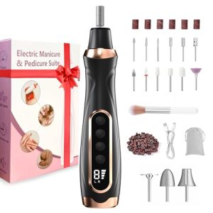 XunmotorYao Torno para Uñas Profesional 20000 RPM Lima 15 in 1 Eléctricas Uñas Torno sin Cable con Velocidad Ajustable con Pantalla LCD Kit de Manicura y Pedicur para Hogar Salón DIY,Negro