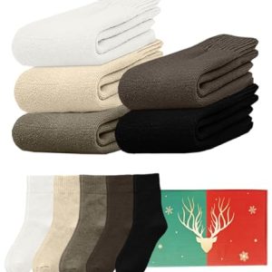 CheChury 5 Pares Calcetines Mujer Invierno Cálidos Gruesos Calcetine Mujer Algodón sin Costuras Calcetines Térmicos Frio Extremo Lana Calcetin de Punto Cómodos Transpirables Regalos de Navidad