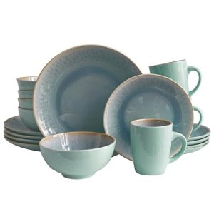 ECHTWERK Vajilla vintage de 16 piezas «Ana», diseño moderno, para 4 personas, elegante vajilla de porcelana con 4 platos llanos, 4 platos llanos, 4 cuencos, 4 tazas de té