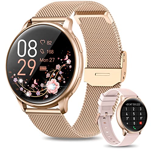 RUXINGX 2023 Reloj Inteligente Mujer Llamadas Bluetooth 5.1/Marcación, Smartwatch Mujer 1.32" con Pulsómetro, SpO2, Seguimiento del Menstrual, Monitor Sueño, Whatsapp Notificaciones Android iOS Oro