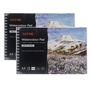 ARTME Papel para Acuarela (A4, 12 Hojas) – 300 g/m², Textura Doble, Prensado en Frío – Bloc de Dibujo, Acuarela, Gouache (2 piezas)