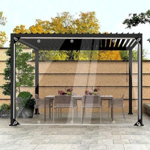Lona Transparente para Exteriores, Lona Impermeable Transparente con Ojales, 0.3mm Lona de Protección Resistente a La Rotura, para Muebles Piscina Coche Jardín, Incluyendo Cuerdas(2x2m)