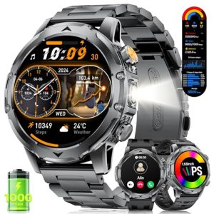FITFLEX – Reloj Inteligente Hombre con Llamada Bluetooth, 1,53″ HD AMOLED smartwatch con batería 1000mAh (50+Standby Zeit)/linterna/120+ Deportista/sueño, IP68, Fitness Smart Watch iOS Android