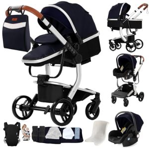 Aveainelle Cochecito 3 en 1 de Piel PU, Trío de Viaje Reversible Para Bebé, Cochecito Plegable con Un Solo Clic y Accesorios Completos, Modos de Freno Dual para Ruedas Delanteras y Traseras (YG)
