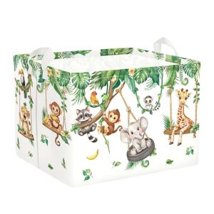 Clastyle Cestos Almacenaje Infantil Animal Enredadera Cesta Ropa Sucia Plegable para Habitación Infantil Dormitorio Cajas de Almacenaje Juguetes para Chico Chica,Jirafa Mono Elefante,40 * 30 * 30 cm