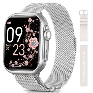 Sanorum Reloj Inteligente Mujer con 1000mAh Batería, Autonomía 100 Días 5 ATM Smartwatch Mujer con Función Femenina/Sueño/Pulsometro/Calorías/Podómetro 120+Modos Deportivos Android iOS Regalo, Plata