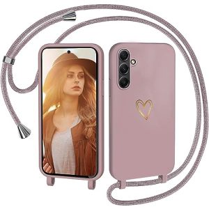 CaseLover Funda con Cuerda para Samsung Galaxy A34 5G Carcasa Suave Silicona Líquida Case con Ajustable Collar Correa de Cuello Cordón Anti-Choque Funda Colgante para Samsung Galaxy A34 5G, Rosado