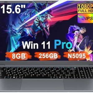 Ordenador Portátil 15,6 Pulgadas Celeron N5095 2,9 GHz Win11 Pro 8GB 256GB SSD Expansión 1TB 5G WiFi 1920×1080 FHD BT4.2 HDMl USB 3.0 Portatil con Ratón Inalámbrico y Teclado Español Membrana – Gris-1