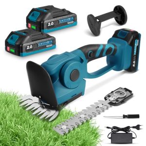 Yofidra Cortasetos Eléctrico Inalámbrico 21V para Jardinería con Diferentes Puntas de Cuchillo, Tijeras de 30 cm, Hoja de Césped 10 cm, Dos Baterías 1500mAh y Cargador