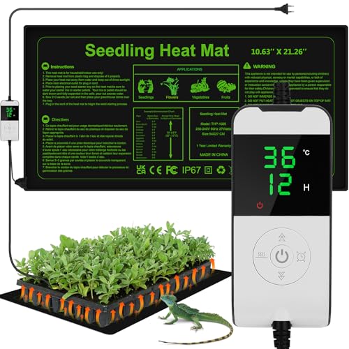 WADEO Estera calefactora para Plantas Grandes, Estera térmica con termostato de 5°C a 45°C, Estera térmica para Invernadero, Impermeable con función de Temporizador, para germinación de plántulas