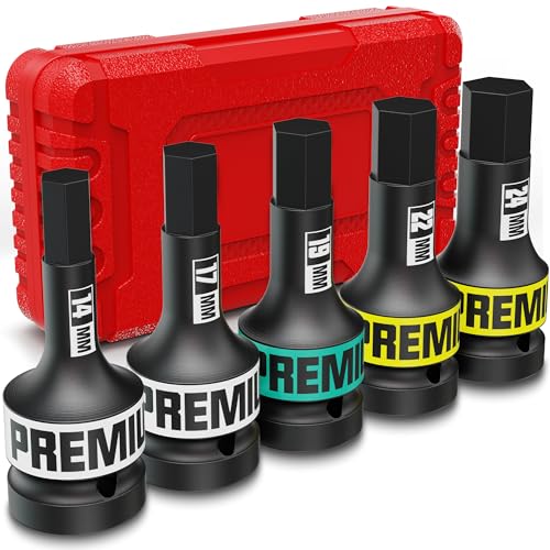 Aurlloct Juego de Llaves Hexagonal de Impacto 3/4", 5 Piezas Punta Hexagonale Impacto, 14 mm - 24 mm Llaves Allen de Impacto, para Bricolaje Hogar Coche ReparacióN de Herramientas