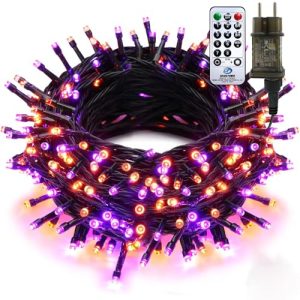 Auting Guirlanda de Luces Halloween 25M 200LEDS Naranja y Morado con Mando a Distancia y Temporizador, IP44 Impermeable – 8 Modos para Decoración Exterior/Interior, Jardín, Fiesta