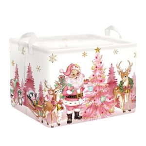 HUUMONSS Caja Regalo Árbol Navidad Papá Noel para Chico Chica Plegable Cestos Almacenaje Ropa Juguetes para Habitación Infantil Dormitorio,Rosa,36L