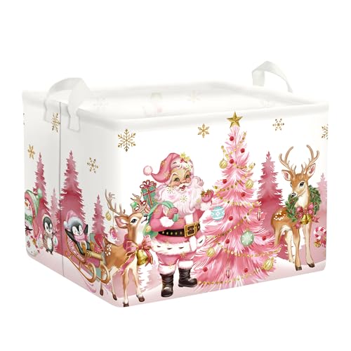 HUUMONSS Caja Regalo Árbol Navidad Papá Noel para Chico Chica Plegable Cestos Almacenaje Ropa Juguetes para Habitación Infantil Dormitorio,Rosa,36L