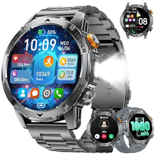 LIGE Reloj Inteligente Hombre con 1000mAh Batería, 1.75" HD Smartwatch Hombre con Llamadas Bluetooth/LED Linterna,Pulsómetro/Monitor Sueño,110+ Modos Deporte/IP68 para Android iOS,Negro