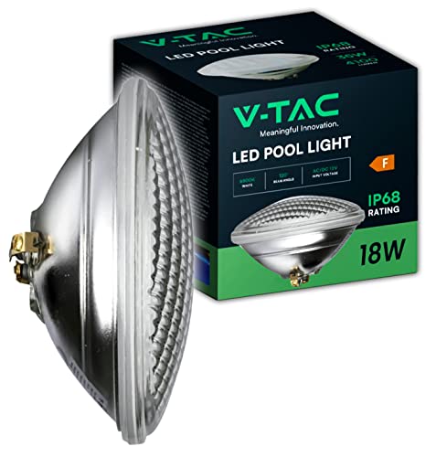 V-TAC Lámpara LED para Piscina 18W - PAR56 - Foco LED de Vidrio Antigolpes para Iluminación de Piscinas y Fuentes - 2000 Lúmenes - Luz Piscina Subacuática - Ahorro Energético - IP68 - Blanco Frío