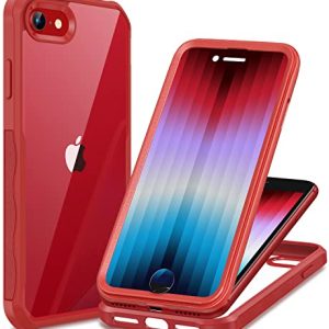 CENHUFO Funda iPhone SE 2020 /SE 2022 /iPhone 8 /iPhone 7, con Protector Pantalla Cristal de Templado 9H Integrado, Carcasa Antigolpes 360 Grados Robusta Doble Cara Case Transparente Capa – Rojo