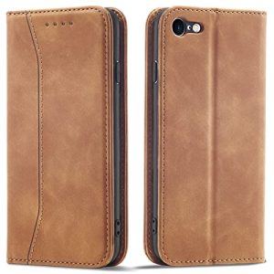 OKZone Funda para iPhone SE 2020 / iPhone 8 / iPhone 7 (4,7 Pulgadas), Funda Carcasa de Cuero,Magnético Carcasa Funda Móvil Billetera Cuero Funda con Tapa Libro Caso Soporte Plegable (Caqui)