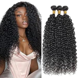 AiPliantfis Curly Wave Bundles Human Hair Extensiones De Cabello Human Hair Extensions de Pelo Humano Natural Black 50g/PC 150G Double Weft Unprocessed Virgin for Women 3 Bündel 16 18 20 Inch