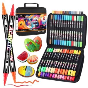 Sonlaryin Rotuladores Acrilicos 60 Colores 60 Piezas, Rotuladore de Pintura Acrílica Doble Punta con Fina y Pincel, Rotuladores para Roca, Cristal, Cerámica, Plastico, Tela, Metal