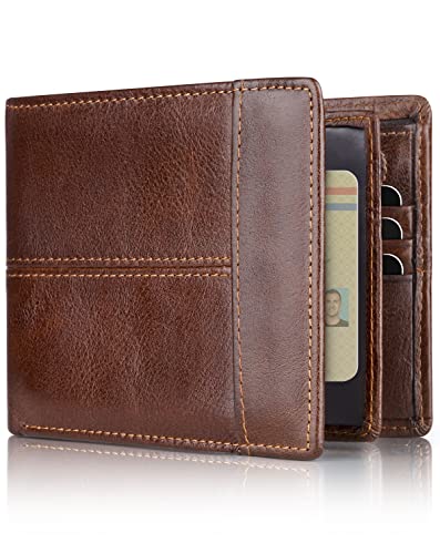 swallowmall Cartera de Cuero de los Hombres de protección RFID Monedero Billetera con Bolsillo para Monedas 17 Titular de la Tarjeta de Cartera con Caja-marrón
