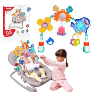 HappyKidsClub Arco de Juguetes para Cochecito, Juguetes Sensoriales Educativo con Sonajero, Regalos Bebés Recien Nacido (Océano)