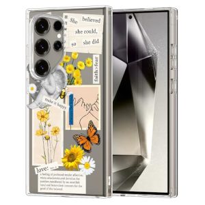 MOSNOVO Funda Samsung Galaxy S24 Ultra – Carcasa de TPU+PC Transparente, Delgada, [protección contra caídas de 6,6 pies/antidesprendimiento] – Collage artístico Vintage